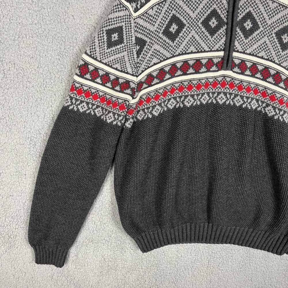 Izod Mens Fair Isles Sweater Size L Gray 1/4 Zip Pullover Mock Neck‎ Knit Nordic - Picture 5 of 13